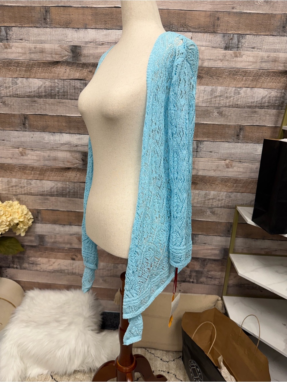 Ruby Rd. Light Blue Open Knit Cardigan - Picture 4 of 7